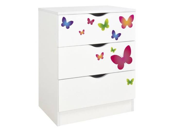 Commode blanche avec les tiroirs 246238M Roma /motif Papillons