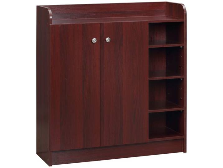 VVBV MEUBLE A CHAUSSURES Entrée Meuble Rangement Chaussures 12 Paires 4 Étagères Placard 2 Portes Bois Café 83x30x90 cm