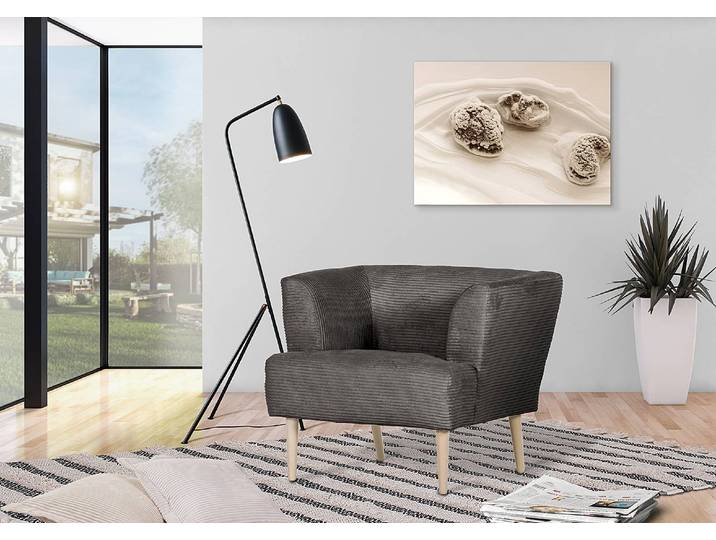 Fauteuil Cindy Gris Velours côtelé Calice 85 x 71 x 80cm