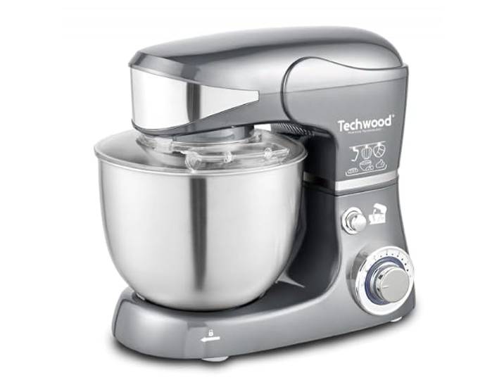 Techwood TRO-1058 Küchenmaschine, 5 l, Petrin-1000 W, Grau, Metall, 5 Liter