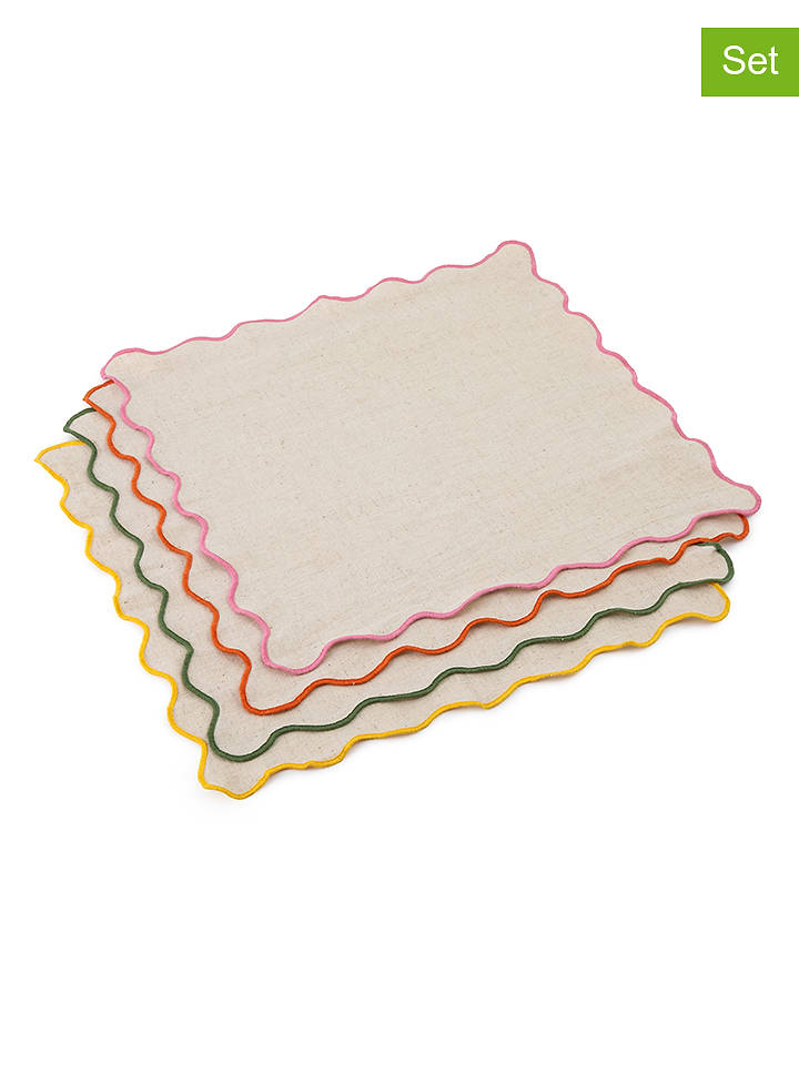 Jamie Oliver 4er-Set: Servietten ''Big Love'' in Beige/ Bunt - (L)45 x (B)45 cm - onesize