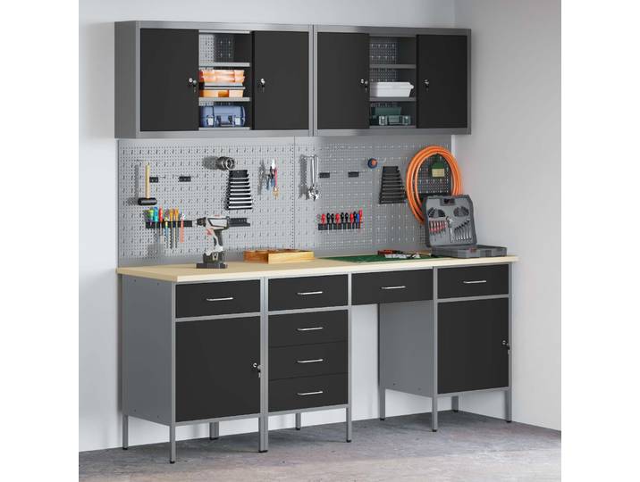 vidaXL Werkbank 10 stk. Schwarz und Grau Ingenieure Holz und Stahl