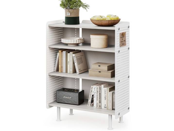 Fenge 4 Niveaux Meuble de Rangement de Livres, Bibliothèque avec Pieds, Étagere à Livres, Blanc