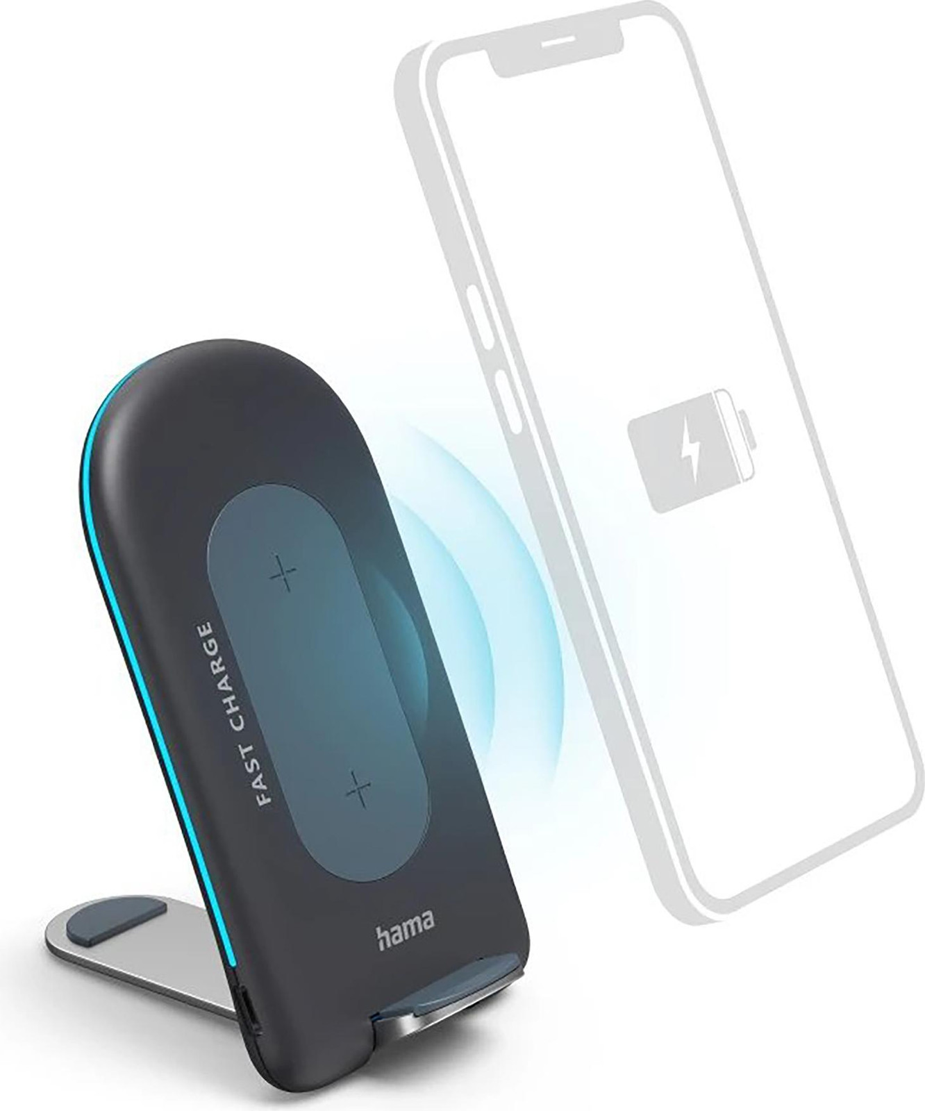 Hama 15W Draadloze oplader set met snellader en kabel, grijs, geschikt voor Qi-smartphones
