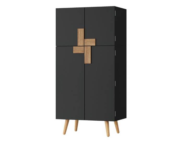 Armoire de Cuisine Armoire Haute avec 4 Portes Meuble de Rangement avec 4 Portes étagères Réglables Buffet Salle à Manger Noir
