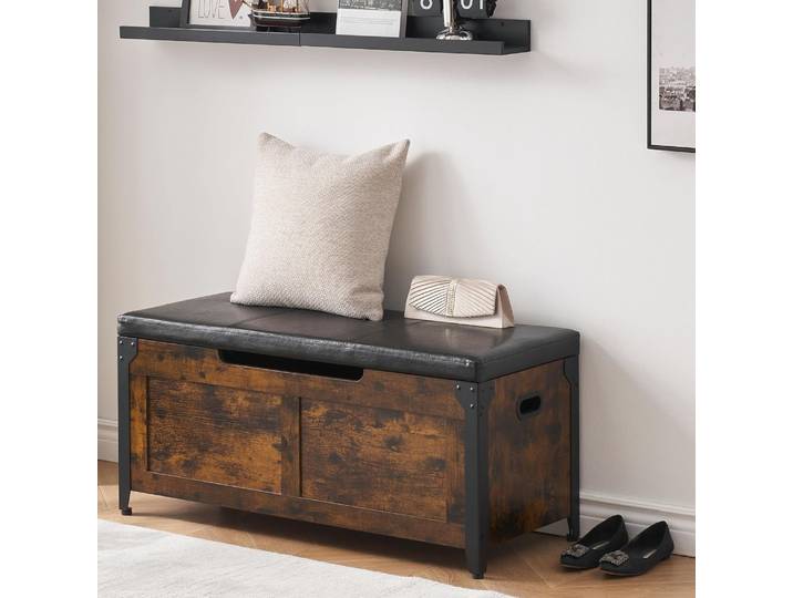 Banc à chaussures en bois, banc d'entrée avec coussin doux, organisateur de poitrine avec coussin de siège pour couloir, chambre à coucher, salon