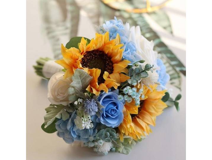 PEORCHID-Bouquets de tournesols bleus jaunes, fausses fleurs, fleurs de mariage, bouquet de patients, printemps et été