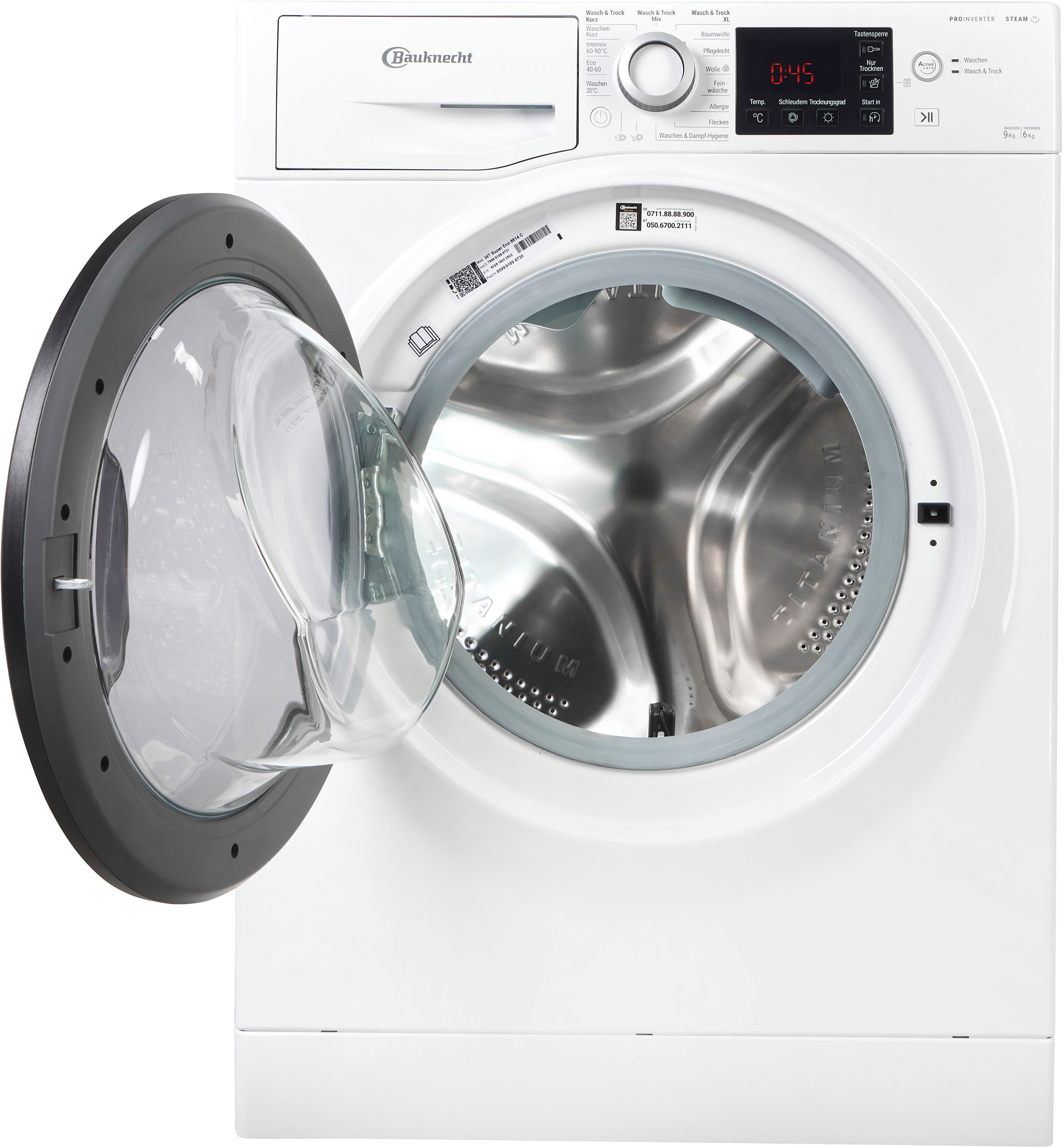 Bauknecht Waschtrockner "WT Super Eco 9614 C", Wasch_Trocken_Zyklus: C, weiß, B:59,5cm H:85cm T:54cm, Waschtrockner, Flecken 20C – entfernt mehr als 100 Flecken, ganz ohne Vorbehandlung, Waschtrockner