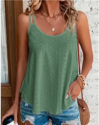 Lush Living Finds Boho Breeze Hollow Out Tank Top For Women Lightweight Summer Beach Blouse green xl