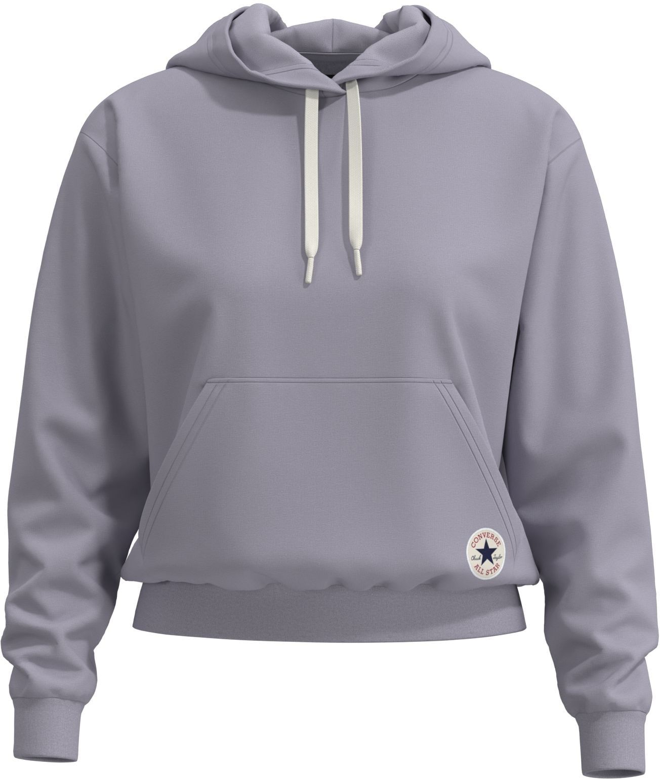 Kapuzensweatshirt CONVERSE "CHUCK PATCH HOODIE", Damen, Gr. M, lila (grave mistake), Obermaterial: 80% Baumwolle, 20% Polyester, normal, Rundhals, angesetztes Bündchen, Sweatshirts Kapuzensweatshirt, mit Rundhalsausschnitt, Langarm, aus Baumwolle und Poly