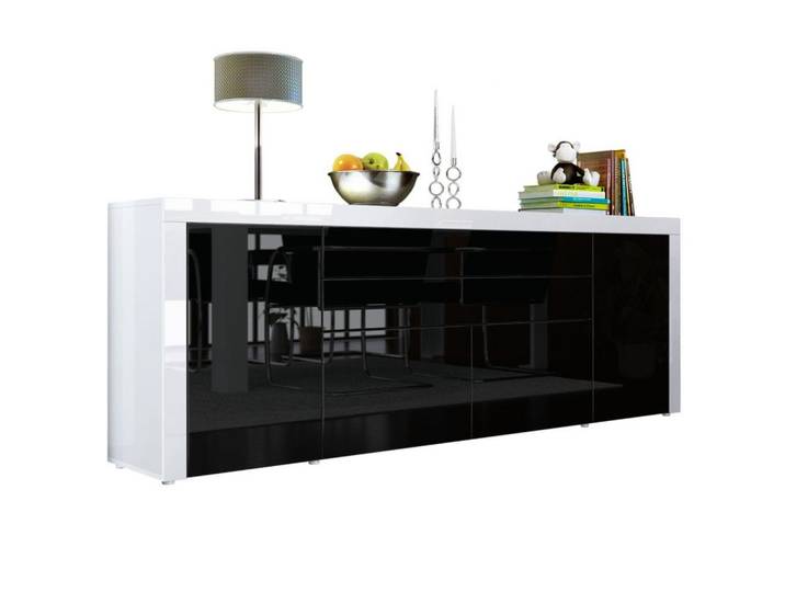 SIDEBOARD La Paz Schwarz Hochglanz / Weiß Hochglanz