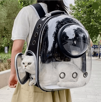 Inspire Essentials Portable Transparent Pet Backpack Space Capsule Carrier For Cats Dogs black With Cover