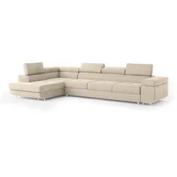 ECKSOFA VICENTE Creme Velours-Stoff mit Schlaffunktion