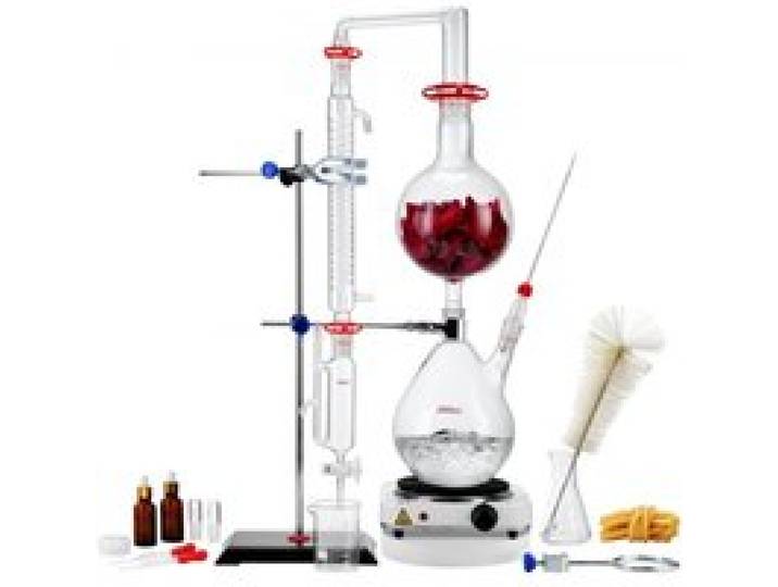 VEVOR Destillationsset für Ätherische Öle, 2000-ml-Destillationsgerät, 3,3-Boro-Laborglas-Destillationsset mit 1500-W-Heizplatte und 24-, 40-Verbindung, 28-teiliges Set