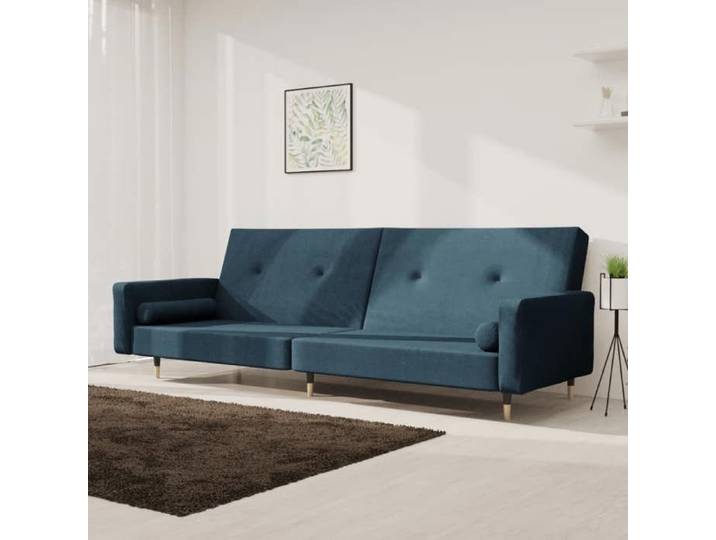 Canapé lit-Lit banquette 2 places-Canapé convertible avec deux oreillers bleu velours SHL4697