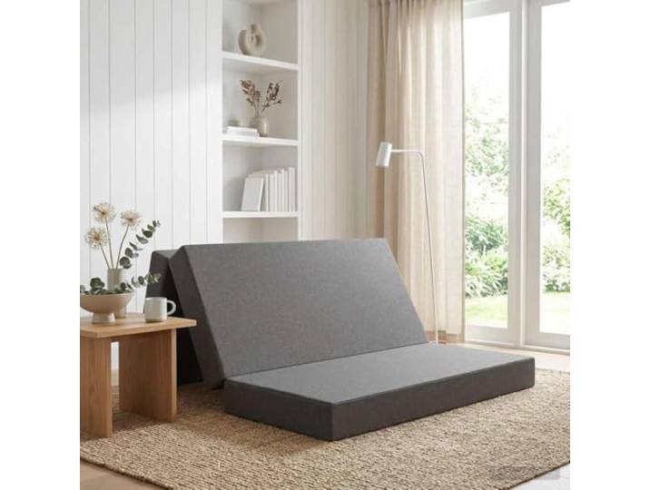 KTHLBRH Klappsofa Bett 120 x 67 x 45 cm Hellgrau mit Polyesterbezug Abnehmbarer Bezug, Schaumstoffpolsterung, manueller Mechanismus, kompakte Form, vielseitig nutzbar