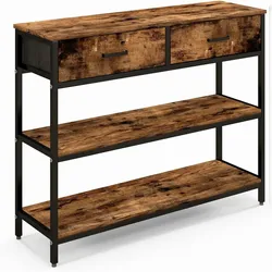 COSTWAY Konsoletisch mit Schublade, Flurtisch, Schmaler 3-stufiger Beistelltisch mit Metallrahmen, Holz, Vintage