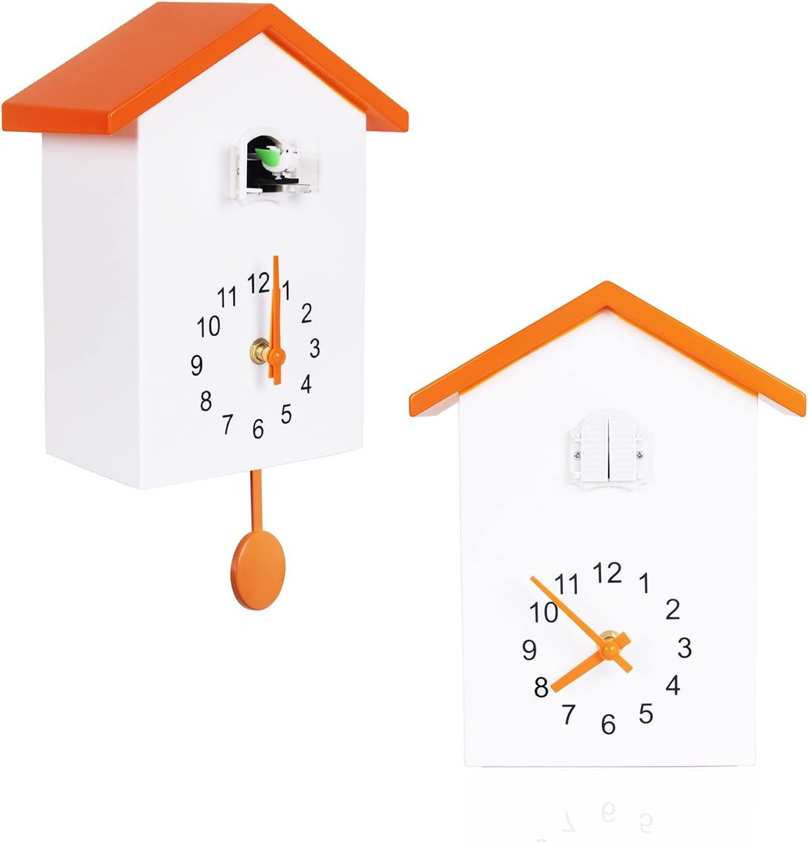 Oranje Koekoeksklok met koekoeksgeluiden en slinger voor wanddecoratie