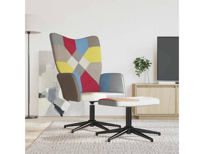 furnicato Relaxsessel mit Hocker 62x68x98 cm Mehrfarbig, 360 Grad drehbarer Sessel mit Hocker und Patchwork-Design