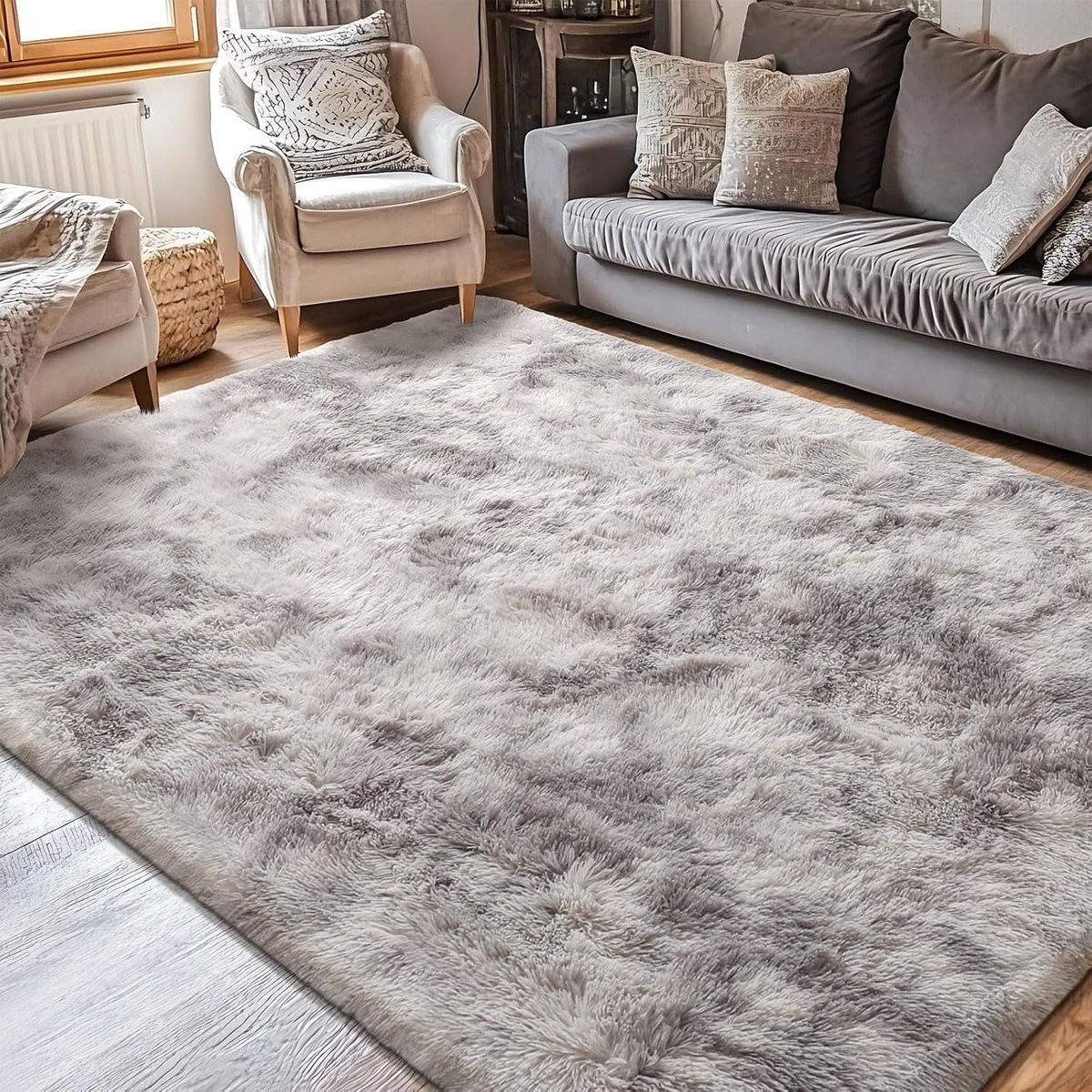 SnelShoppen Fluffy Shaggy Vloerkleed Grijs Wit 120 x 160 cm