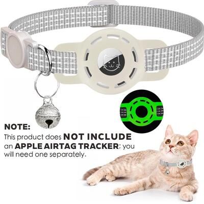 Inspired Living AirTag Cat Tracking Collar With Reflective Breakaway Safety Buckle & Bell grey(no Tracker)