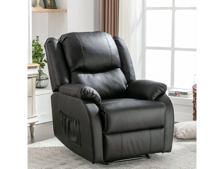 Fauteuil inclinable en cuir - Cuir PU noir - Dimensions 80x90x100 cm - Poids 32 kg - Inclinable manuellement