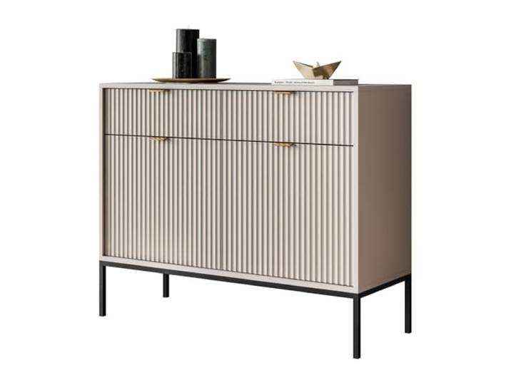 Lookway Kommode Cortado KSZ104 – geriffelte Fronten, schwarzes Gestell, Elegante Kommode mit Schubladen, 104×83x39 cm (Kaschmir)