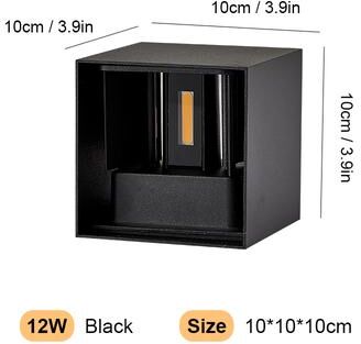 Youfap Market Aluminum LED Wall Lamp Outdoor, Porch Garden Lights, Waterproof Interior Wall Light warm Light 3000k 12w Black