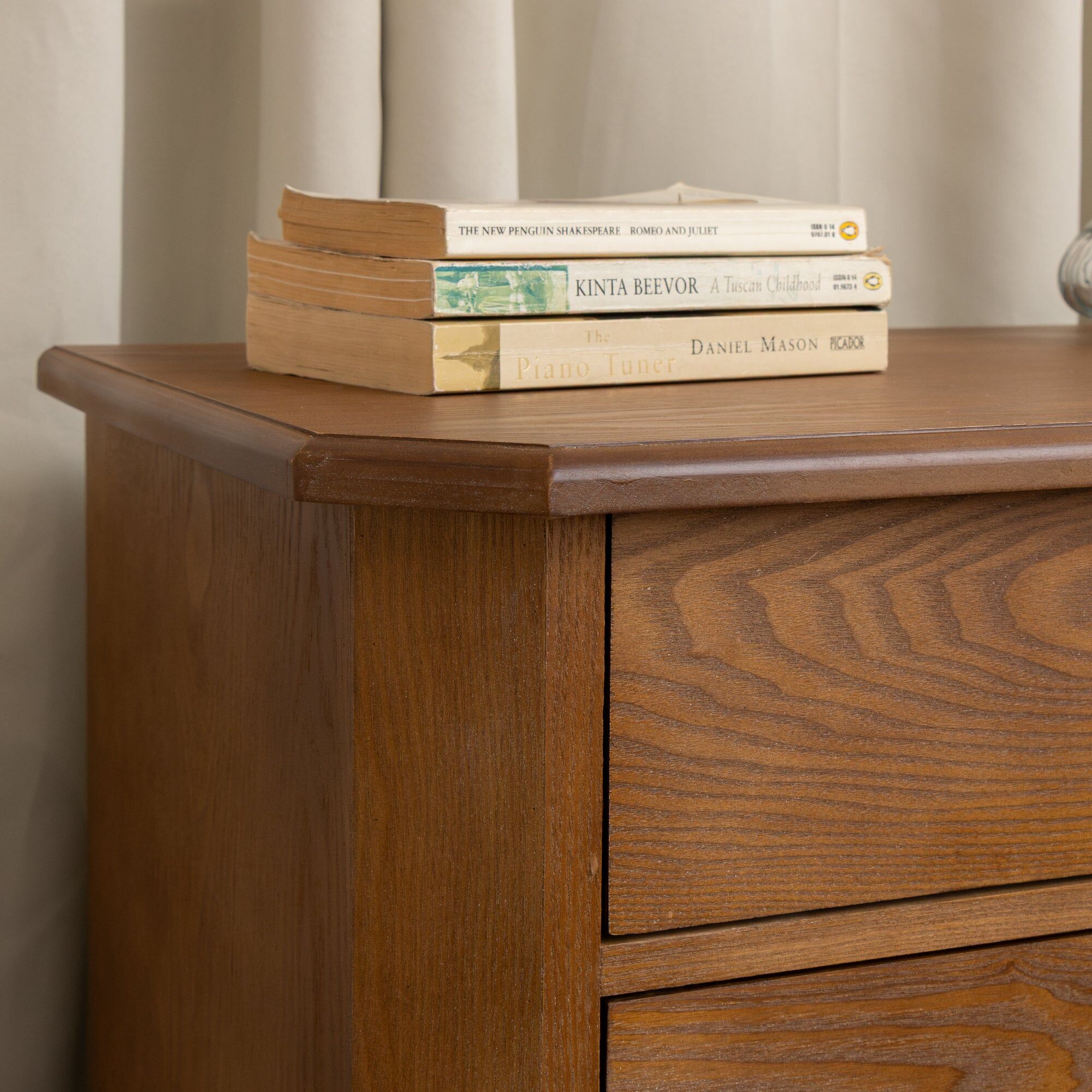 Dark Wood 3 Drawer Extra Wide Bedside Table - Ashwell Range Wood, Metal