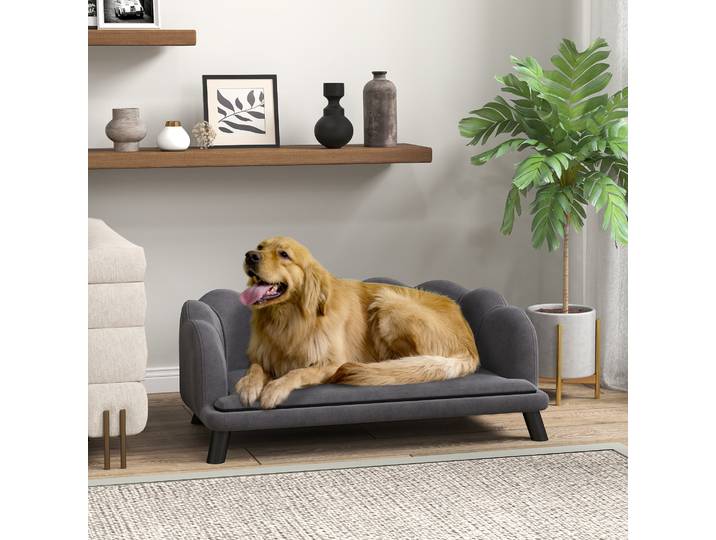 PawHut Canapé Chien Design Coquillage Velours Gris