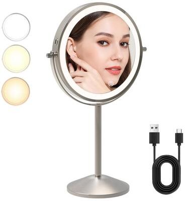 Fusion Finds Lighted Makeup Mirror With Magnifying Mirror, Rechargeable LED Vanity Mirror, 360 Double Sided nickle