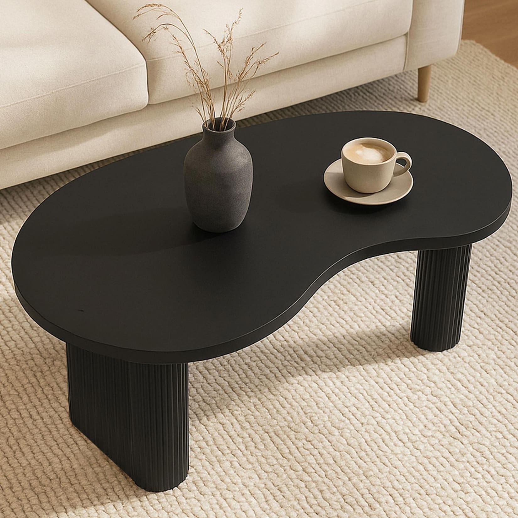 Couchtisch MCW-O29, Beistelltisch Sofatisch, organische Form Melamin Holz, 45x110x60cm ~ Holzoptik schwarz