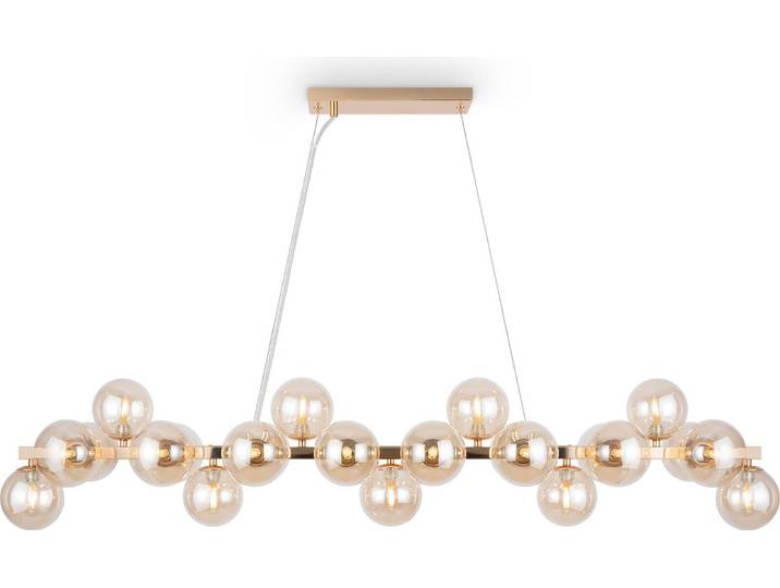 Suspension\, métal verre\, or ambre\, L 123\,5 cm