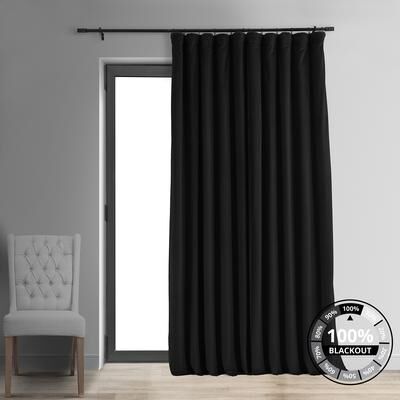Exclusive Fabrics Signature Extra Wide Warm Black Velvet Blackout Curtain (1 Panel) - Luxurious Blackout Drapery