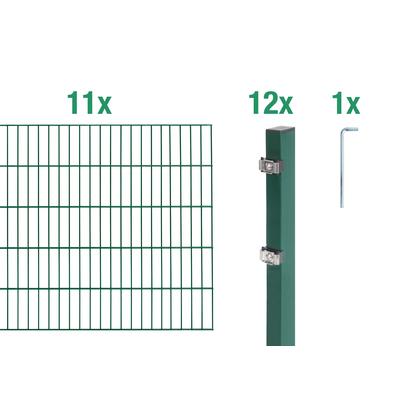 Doppelstabmattenzaun ALBERTS "Grundset", grün, H:80cm, Stahl, Zaunelemente, Höhe: 80-200 cm, Gesamtlänge: 4-30 m, zum Einbetonieren