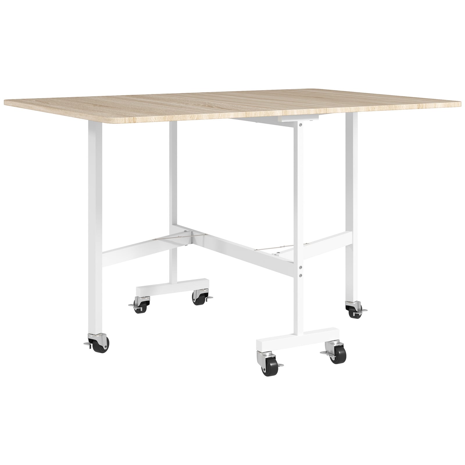 HOMCOM Opklapbare Eettafel voor 6 Personen met Wielen en Remmen, Eiken