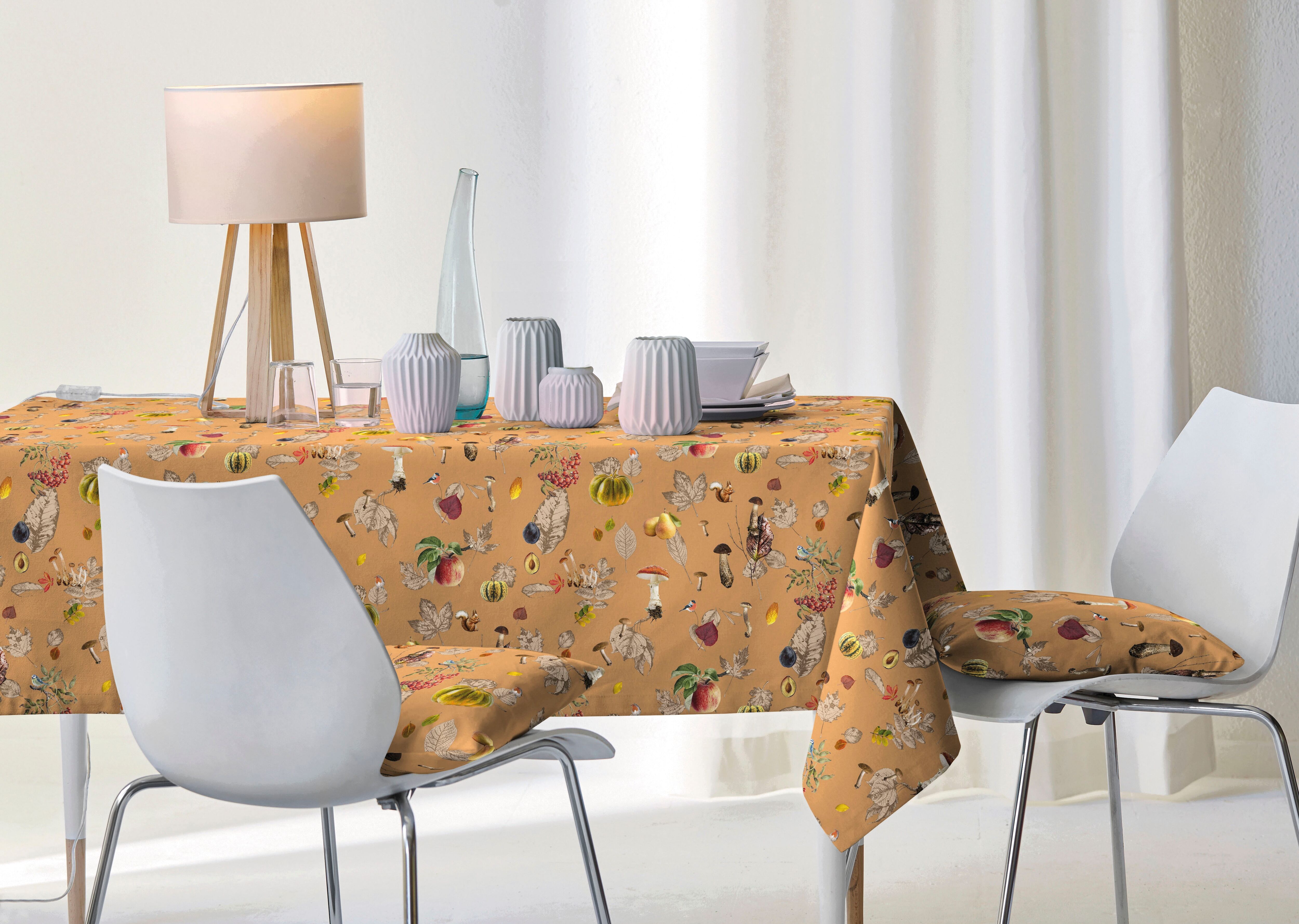 Mitteldecke APELT "3405, herbstliche Tischdeko mit Naturmotiv", orange (braun, orange), B:85cm L:85cm, Baumwolle, Polyester, Tischdecken, Mitteldecke, herbstlich, Naturmotiv, dekorativ braun, orange B/L: 85cm x 85cm, 1 Stk., quadratisch