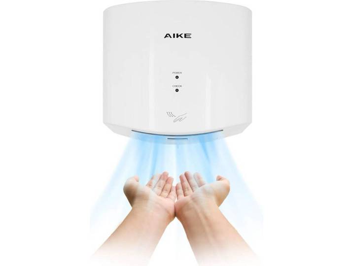 AIKE AK2630S Sèche-mains\, électrique\, séchage 10 sec.\, économie d'énergie\, pour cuisine/salle de bain\, 220V\, 1400W\, blanc.
