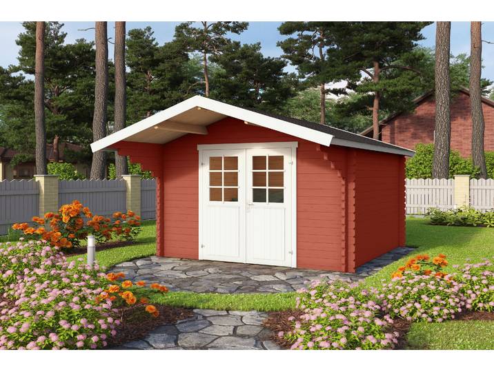 Gartenhaus LASITA MAJA Viljandi 34 , rot (schwedenrot), ohne Fußboden, ohne Dacheindeckung, Massivholz, Gartenhäuser, Gartenhaus, Blockbohlenhaus 34mm