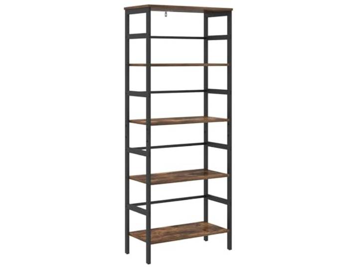 KGHERMDF Standregal Geräucherte Eiche 60 x 29,5 x 149 cm Stahlrahmen, Verstellbare Füße, Für Wohnzimmer, Bücher, Deko