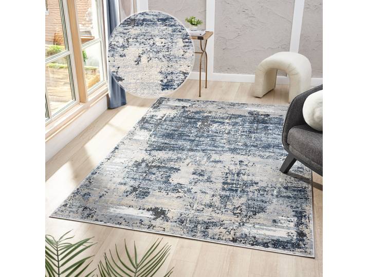Teppich GOODPRODUCT Hamsa, in Standard- und Premium-Qualität, 9 mm oder 14 mm Höhe , blau, B:320cm L:450cm, Kunstfaser, Teppiche, Teppich, Dezenter Glanz, Hoch-Tief, Vintage-Look & dichte Designer-Qualität