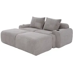 OKWISH Kombinationssofa Cordstoff hellgrau 200x174x80 cm, modular mit Cupholder und Seitentasche