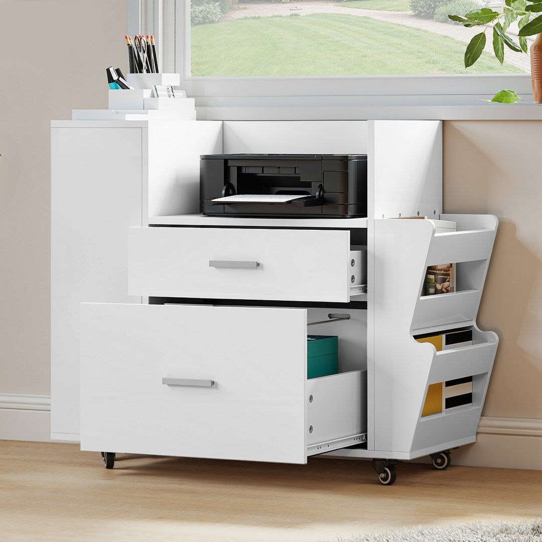 Borough Wharf 81 cm W 2 -Drawer - Drawer Wheels / Casters included Mobile Filing Cabinet White 71cm H X 81cm W X 35cm D