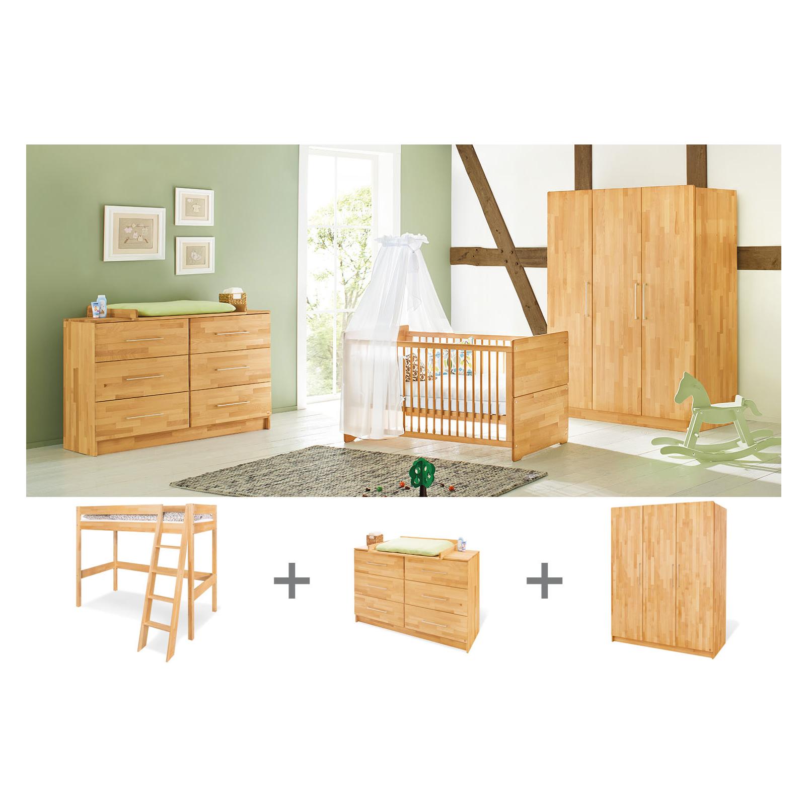 Pinolino Jugendzimmer "Natura" extrabreit gross mit Hochbett, 3-tlg. (Kinderkleiderschrank, Wickelkommode) (102175JHXG)