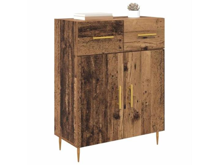KTHLBRH Anrichte aus altem Holz, 69,5 x 34 x 90 cm, mehrschichtiges Holz Minimalistisches modernes Design, 2 Türen, Schublade, matte Metallgriffe, goldene Beine