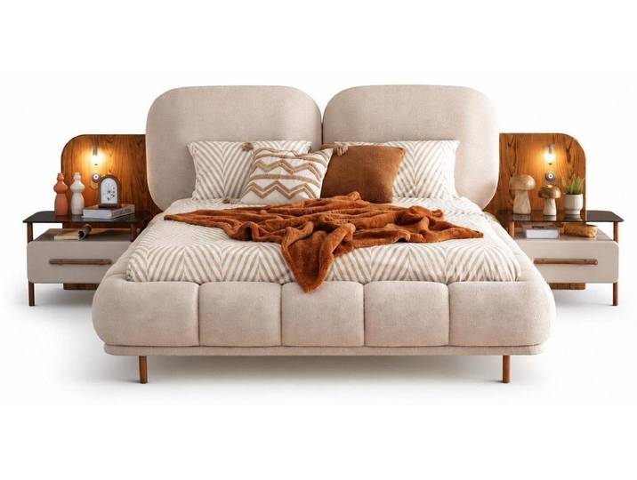 Xlmoebel Polsterbett Beige Polsterbett im modernen Design – Komfortabel und elegant, Made in Europa