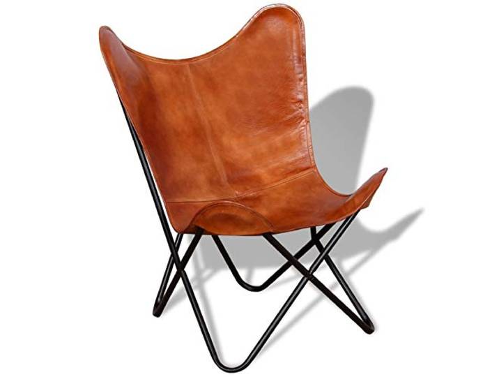 BULANED Butterfly-Sessel, Butterfly Chair, Relaxstuhl, Armlehnensessel, Clubsessel, Braun Echtleder