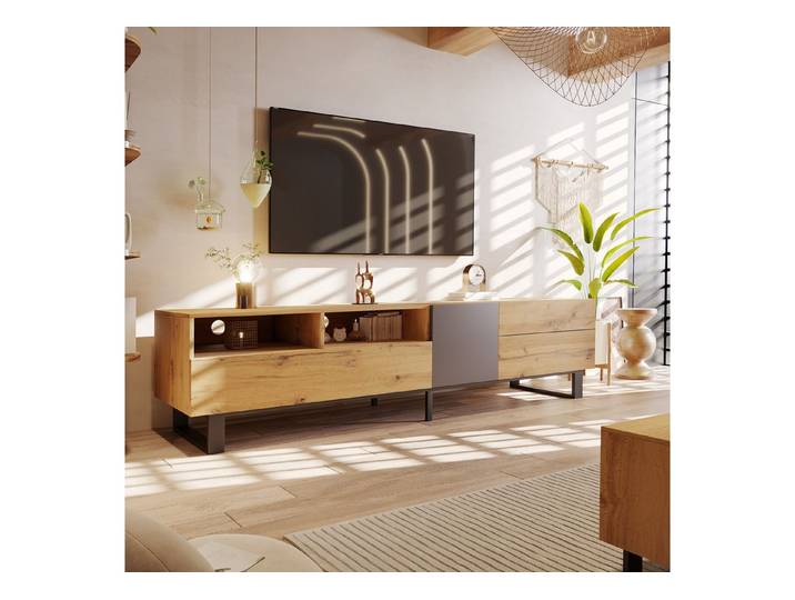 Merax Lowboard Landhaus Altholzoptik, Fernsehtisch TV Board, TV- Lowboard aus Holz, Breite 180 cm