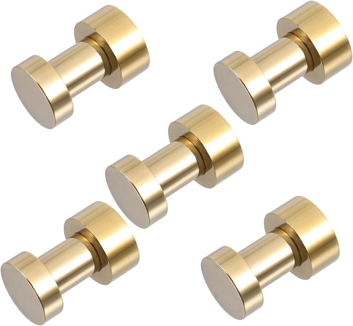 Set van 5 gouden muurhaken van messing voor ruimtebesparing
