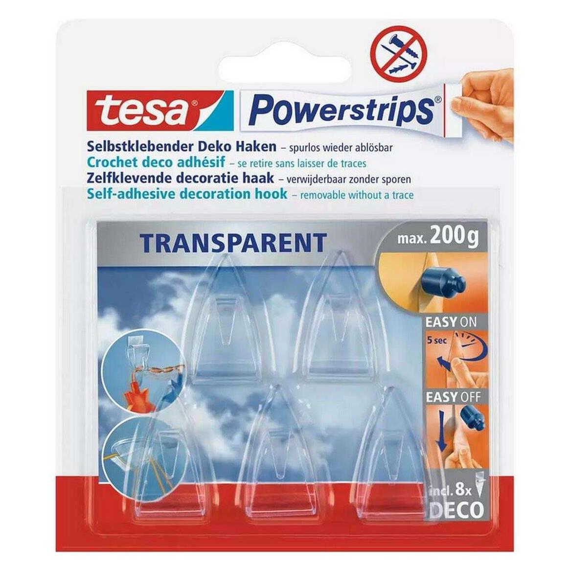 tesa 3x Klebehaken für Glas, 0,2kg Halteleistung, spurlos ablösbar & wiederverwandbar, 15 Haken (58900-00500-04)